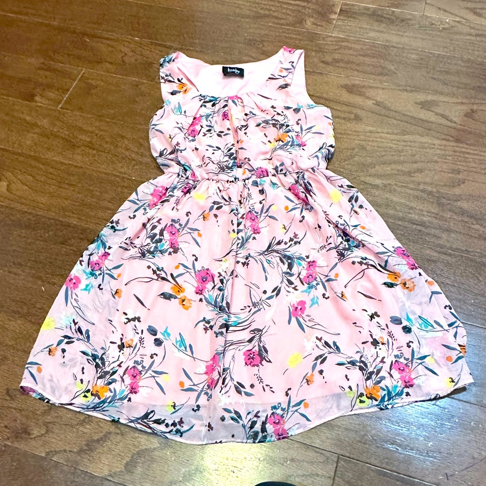 By & By Sleeveless Peach Pink Floral Print Dress Size Small